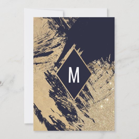 Modern Goud Marine Blauw Glitter Brushstrokes Brui Kaart (Achterkant)