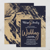 Modern Goud Marine Blauw Glitter Brushstrokes Brui Kaart (Voorkant / Achterkant)