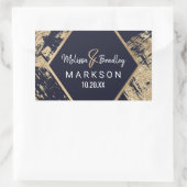 Modern Goud Marine Blauw Glitter Brushstrokes Brui Rechthoekige Sticker (Tas)