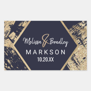 Modern Goud Marine Blauw Glitter Brushstrokes Brui Rechthoekige Sticker