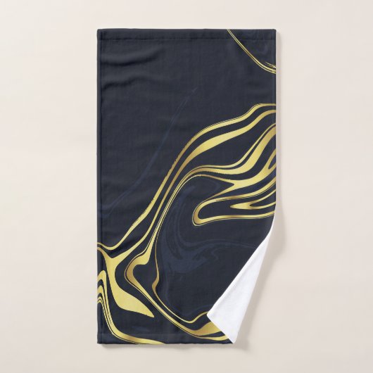 Modern Goud Marmer Donkerblauw Elegante Strepen Bad Handdoek (Handdoek)