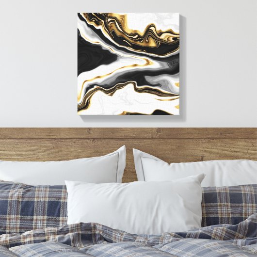Modern Goud Marmer Schilderen Esthetisch Canvas Afdruk (Insitu (Slaapkamer))