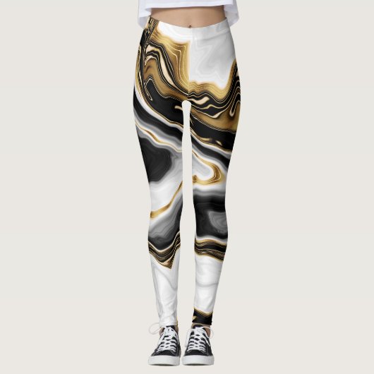 Modern Goud Marmer Schilderen Esthetisch Leggings (Voorkant)