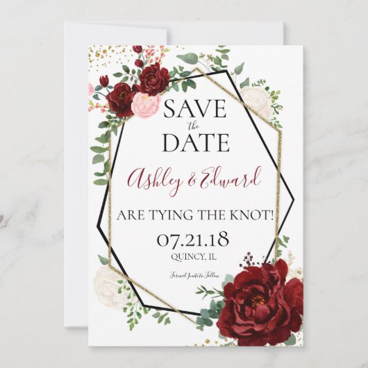 Modern Goud Marsala Geometric Save the Date (Voorkant)