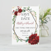 Modern Goud Marsala Geometric Save the Date (Staand voorkant)