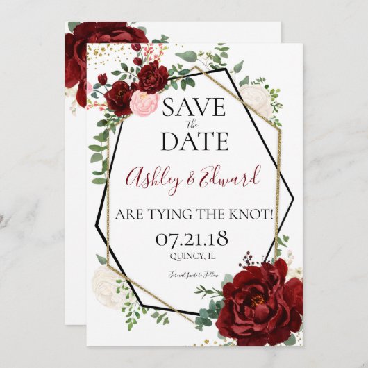 Modern Goud Marsala Geometric Save the Date (Voorkant / Achterkant)