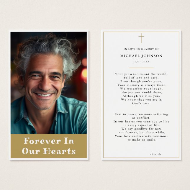 Modern Goud Memorial Katholiek Fotogebed Kaart (Voorkant /achterkant)