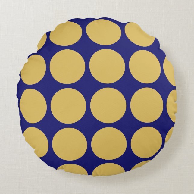 Modern Goud Midnight Blue Kleur Plain Uniek Rond Kussen (Voorkant)