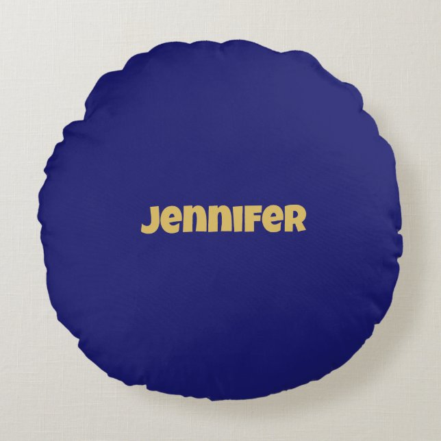 Modern Goud Midnight Blue Kleur Plain Uniek Rond Kussen (Voorkant)