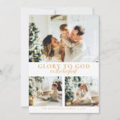 Modern Goud Minimalistisch Religieus 3 Foto Kerstm Feestdagenkaart (Voorkant)