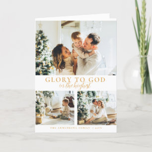 Modern Goud Minimalistisch Religieus Kerstmis 3 Fo Feestdagen Kaart