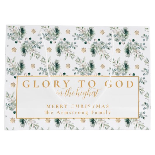 Modern Goud Minimalistisch Religieus Kerstmis Groot Cadeauzakje (Achterkant)