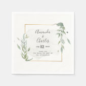 Modern Goud & Mint-groen gebladerte Lijst Servet (Voorkant)