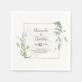 Modern Goud & Mint-groen gebladerte Lijst Servet