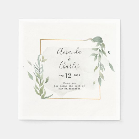 Modern Goud & Mint-groen gebladerte Lijst Servet (Voorkant)