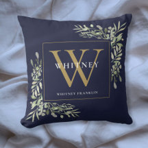 Modern Goud Monogram Groenelementen Navyblauw