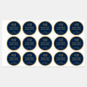 Modern Goud Monogram Logo Blauw Vierkantjes Patroo Labels (Vel)