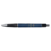 Modern Goud Monogram Logo Blauw Vierkantjes Patroo Pen (Voorkant)