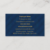 Modern Goud Monogram Logo Blauw Vierkantjes Patroo Visitekaartje (Achterkant)