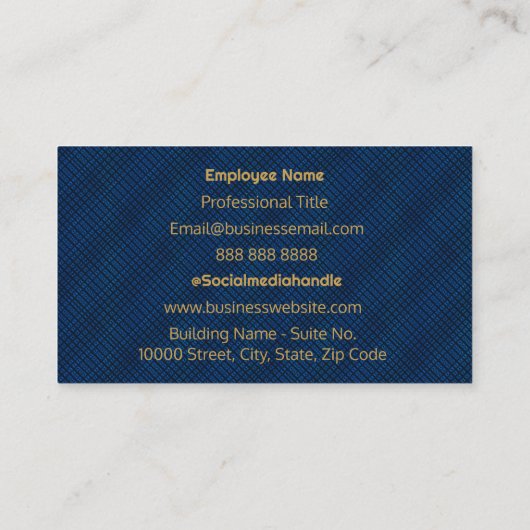 Modern Goud Monogram Logo Blauw Vierkantjes Patroo Visitekaartje (Achterkant)