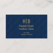 Modern Goud Monogram Logo Blauw Vierkantjes Patroo Visitekaartje (Voorkant)