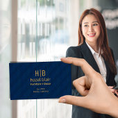 Modern Goud Monogram Logo Blauw Vierkantjes Patroo Visitekaartje