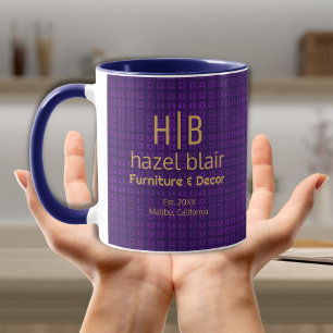 Modern Goud Monogram Logo Paarse Vierkantjes Patro Mok