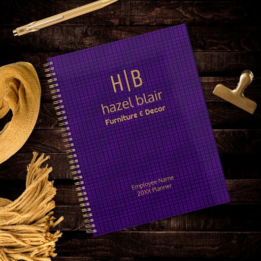 Modern Goud Monogram Logo Paarse Vierkantjes Patro Planner