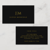 Modern Goud Monogram Minimalistisch Zwart Visitekaartje (Voorkant / Achterkant)