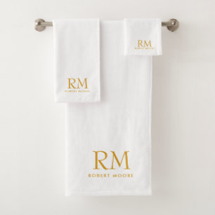 Modern Goud Monogram op Wit Bad Handdoek