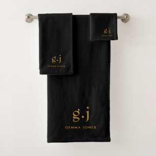 Modern goud monogram op zwart bad handdoek