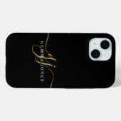 Modern Goud Monogram Vrouwelijk Script Naam Zwart Case-Mate iPhone Case (Achterkant (horizontaal))