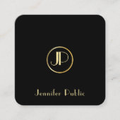 Modern Goud Monogram Zwart Sjabloon Elegant Trendy Vierkante Visitekaartje (Voorkant)