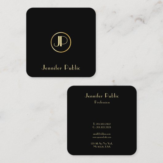 Modern Goud Monogram Zwart Sjabloon Elegant Trendy Vierkante Visitekaartje (Voorkant / Achterkant)