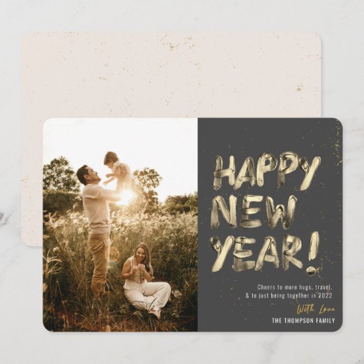Modern Goud Nieuwjaar Samen Zijn Grijze Foto Feestdagenkaart (Voorkant / Achterkant)
