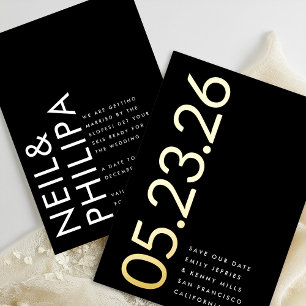Modern Goud Non-Photo Vet DATE Save Our Date Folie Uitnodiging