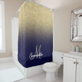 Modern goud ombre marine blauw blok monogram douchegordijn (In situ)