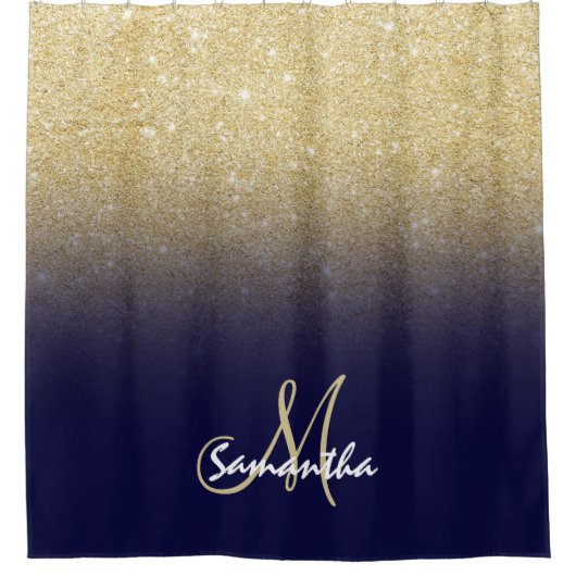 Modern goud ombre marine blauw blok monogram douchegordijn (Voorkant)