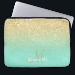 Modern goud ombre mint groen blok gepersonaliseerd laptop sleeve<br><div class="desc">Een stijlvol en modern op maat gemaakt en gepersonaliseerd ontwerp met naam en modern monogram op een chique faux gouden ombre glitter en helder mintgroen kleurenblok. Een glam en op maat gemaakt ontwerp. Dit is een bedrukt afbeelding,  er zijn geen glitterelementen of glans aan.</div>