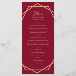 Modern Goud op Bourgogne Rode Geometrische Bruilof Menu