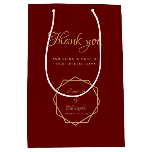 Modern Goud op Bourgondische geometrische bruiloft Medium Cadeauzakje (Voorkant)