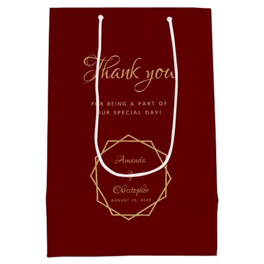 Modern Goud op Bourgondische geometrische bruiloft Medium Cadeauzakje (Achterkant)