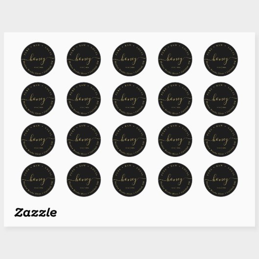 Modern Goud op Zwart Script Honey Label Minimalist (Vel)