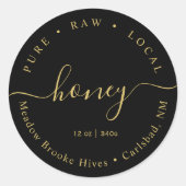 Modern Goud op Zwart Script Honey Label Minimalist (Voorkant)