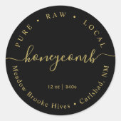 Modern goud op zwarte script honingraat label (Voorkant)