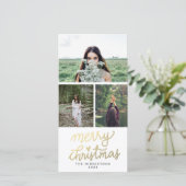 Modern Goud Prettig Kerstmis Handgeschreven Letter Feestdagenkaart (Staand voorkant)