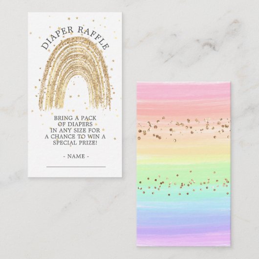 Modern Goud Regenboog Baby shower Luier Raffle Informatiekaartje (Voorkant / Achterkant)