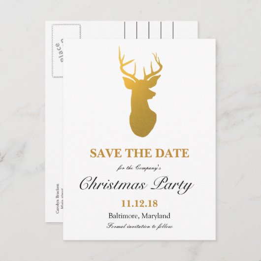 Modern Goud Rendier Save The Date Christmas Party Aankondigingskaart (Voorkant / Achterkant)