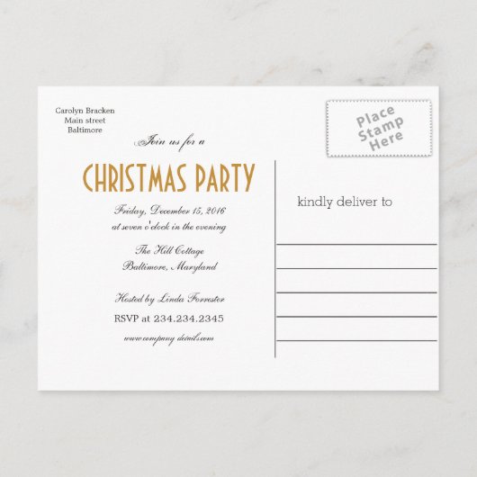 Modern Goud Rendier Save The Date Christmas Party Aankondigingskaart (Achterkant)