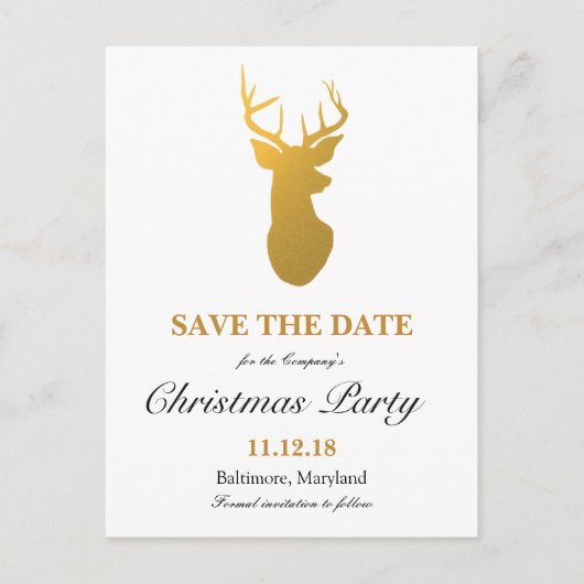 Modern Goud Rendier Save The Date Christmas Party Aankondigingskaart (Voorkant)